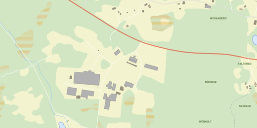 Bilden visar en karta över området vid Skene skog.